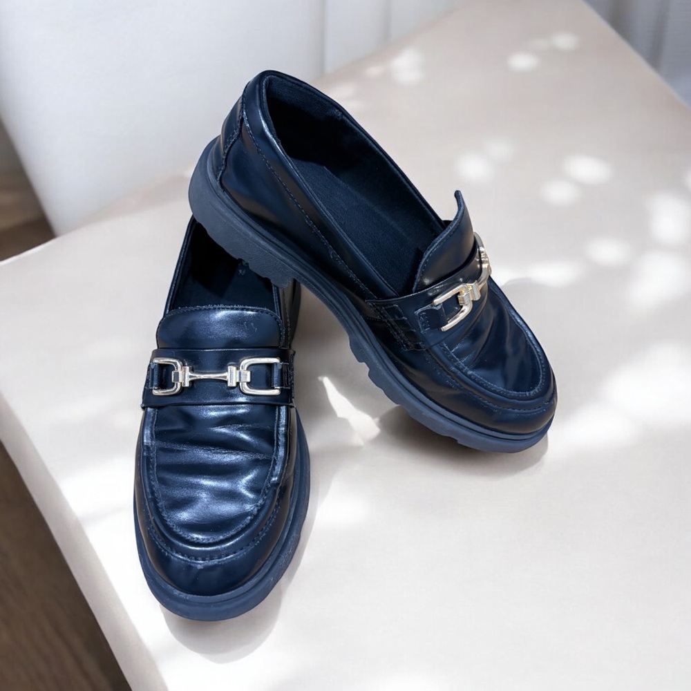 Zara Black Loafers with Gold Accent